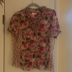 Floral Pink and Brown Blouse Vintage